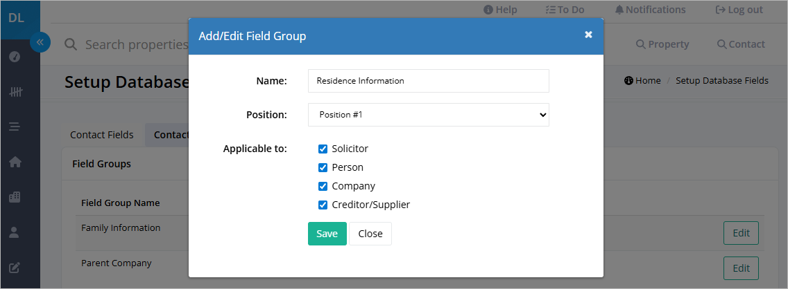Manage Custom Database Fields Vaultre