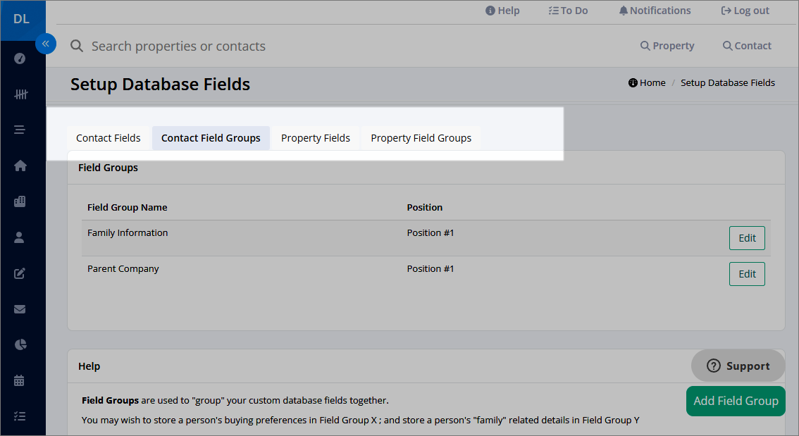 Manage Custom Database Fields Vaultre