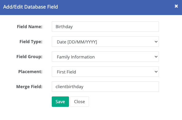 Setup Custom Database Fields Vaultre 0734