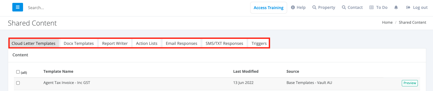 Access Shared Content (Base Templates) – VaultRE